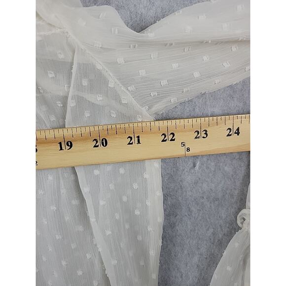 Vero Moda Ivory Swiss Dot LS Fairy Ruffled Smocked Sheer Blouse Women's Large - Picture 9 of 12